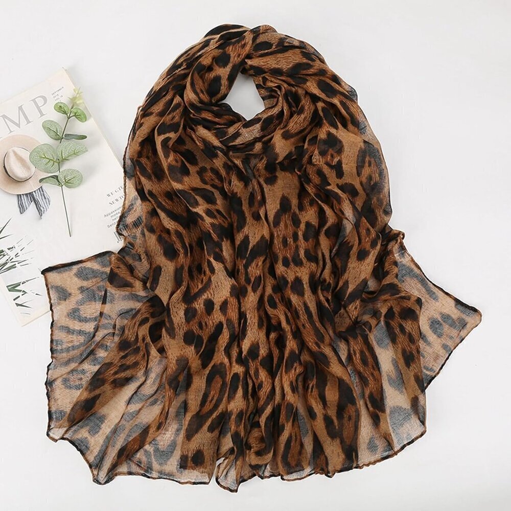 Leopard Print Shawl Women Wrap Cheetah Scarf Boho Beach Cover Up Accessory - Picture 6 of 6